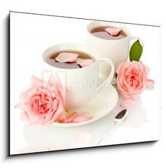 Obraz 1D - 100 x 70 cm F_E46461060 - cups of tea with roses isolated on white