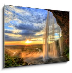 Obraz 1D - 100 x 70 cm F_E47723012 - Seljalandfoss waterfall at sunset in HDR, Iceland