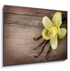 Obraz 1D - 100 x 70 cm F_E49329668 - Vanilla Pods and Flower over Wooden Background