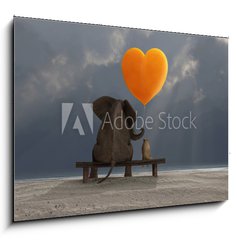 Sklenn obraz 1D - 100 x 70 cm F_E49410537 - elephant and dog holding a heart shaped balloon