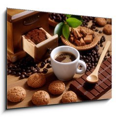 Obraz 1D - 100 x 70 cm F_E49761911 - tazza di caff   espresso con macinino in legno