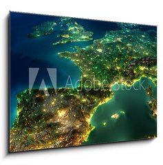 Obraz 1D - 100 x 70 cm F_E50870884 - Night Earth. A piece of Europe - Spain, Portugal, France