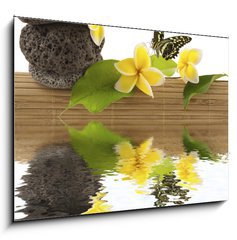 Obraz 1D - 100 x 70 cm F_E51354195 - concept dtente : bambou, galets, papillon, fleurs