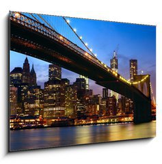 Obraz   Manhattan panorama with Brooklyn Bridge at sunset in New York, 100 x 70 cm