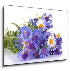 Obraz 1D - 100 x 70 cm F_E52878804 - Beautiful bouquet of cornflowers and chamomiles ,isolated