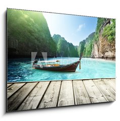 Obraz   rock of Phi Phi island in Thailand and wooden platform, 100 x 70 cm