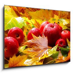 Sklenn obraz 1D - 100 x 70 cm F_E5313769 - Harvest. Autumn still life with red apples and leaves