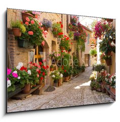 Obraz 1D - 100 x 70 cm F_E53374967 - Vicolo con fiori, Spello