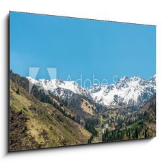 Sklenn obraz 1D - 100 x 70 cm F_E53630622 - Nature of  mountains,  snow, road on Medeo in Almaty, Kazakhstan - Proda hory, snh, silnice na Medeo v Almaty, Kazachstn