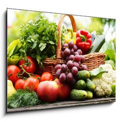 Obraz 1D - 100 x 70 cm F_E53663656 - Fresh organic vegetables in wicker basket in the garden