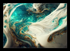 Obraz 1D - 100 x 70 cm F_E538117667 - Spectacular image of teal and white liquid ink churning together, with a realistic texture and great quality for abstract concept. Digital art 3D illustration.