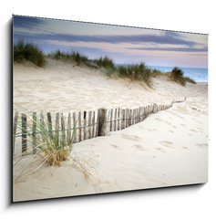 Obraz 1D - 100 x 70 cm F_E54417902 - Grassy sand dunes landscape at sunrise