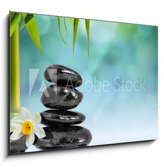 Obraz 1D - 100 x 70 cm F_E55037906 - Stones and Bamboo on the water with narcissus flower