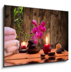 Obraz   massage  bamboo  orchid, towels, candles stones, 100 x 70 cm