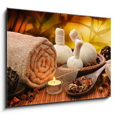 Obraz   Massage background with rolled towel, spa balls and candlelight, 100 x 70 cm