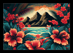 Obraz 1D - 100 x 70 cm F_E557498662 - Hawaiian style pattern with hibiscus flowers and lush vegetation ideal for exotic backgrounds