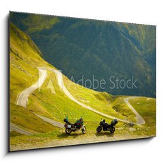 Obraz 1D - 100 x 70 cm F_E57603735 - Landscape with mountain road and two motorbikes