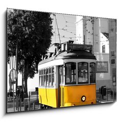 Obraz   Lisbon old yellow tram over black and white background, 100 x 70 cm