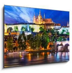 Sklenn obraz 1D - 100 x 70 cm F_E58144488 - Night scenery of Prague, Czech Republic