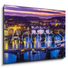 Obraz 1D - 100 x 70 cm F_E60176684 - Bridges in Prague over the river at sunset - Mosty v Praze pes eku pi zpadu slunce