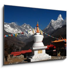 Sklenn obraz 1D - 100 x 70 cm F_E6123732 - Stupa with prayer flags