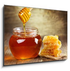 Obraz 1D - 100 x 70 cm F_E61593982 - jar of honey with honeycomb