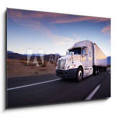 Sklenn obraz 1D - 100 x 70 cm F_E61769148 - Truck and highway at sunset - transportation background