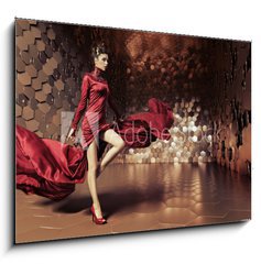 Sklenn obraz 1D - 100 x 70 cm F_E62549404 - Glamorous woman with wavy dress - Okouzlujc ena s vlnitmi aty