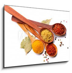 Obraz   Spices and herbs. Curry, saffron, turmeric, cinnamon over white, 100 x 70 cm