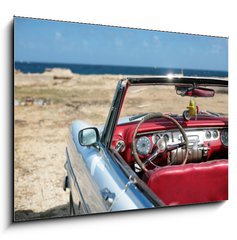 Sklenn obraz 1D - 100 x 70 cm F_E6325595 - cuban vintage car parked on the seacost in havana