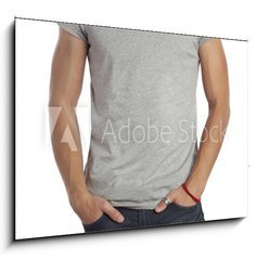 Obraz   man wearing blank t shirt. Isolated on white., 100 x 70 cm