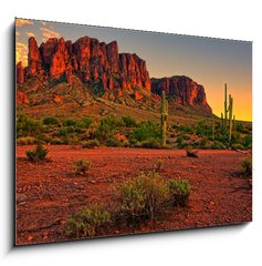 Sklenn obraz 1D - 100 x 70 cm F_E66008213 - Desert sunset with mountain near Phoenix, Arizona, USA