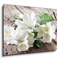 Obraz 1D - 100 x 70 cm F_E67481139 - Jasmine flowers over old wooden table.