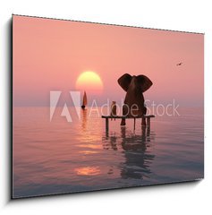 Sklenn obraz 1D - 100 x 70 cm F_E68223581 - elephant and dog sitting in the middle of the sea