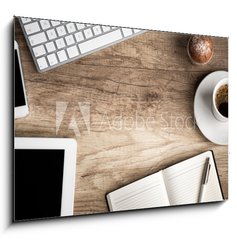 Sklenn obraz 1D - 100 x 70 cm F_E68374448 - Wo0den  table with office  supplies - Wo0den stl s kancelskmi potebami