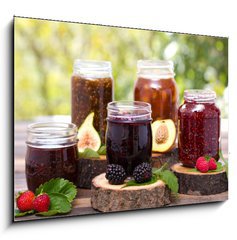 Sklenn obraz 1D - 100 x 70 cm F_E69328098 - Homemade fruit jam in the jar - Domc dem v dbnku