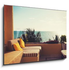 Sklenn obraz 1D - 100 x 70 cm F_E69690467 - sea view from balcony of home or hotel room - vhled na moe z balkonu domova nebo hotelovho pokoje