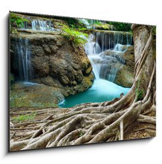 Obraz 1D - 100 x 70 cm F_E70560072 - banyan tree and limestone waterfalls in purity deep forest use n - banyan strom a vpencov vodopdy v istot hlubok lesn vyuit n