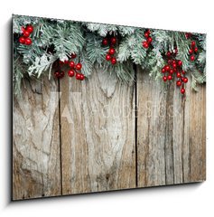 Sklenn obraz 1D - 100 x 70 cm F_E71248012 - Christmas fir tree on wooden background - Vnon jedle na devnm pozad