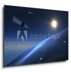 Obraz 1D - 100 x 70 cm F_E72660861 - Solarzellen mit Satelliten im Hintergrund