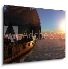 Sklenn obraz 1D - 100 x 70 cm F_E75044541 - velero y puesta de sol