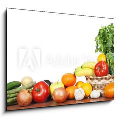 Sklenn obraz 1D - 100 x 70 cm F_E75554730 - Fruits and vegetables isolated white background - Ovoce a zelenina izolovan na blm pozad