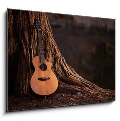 Sklenn obraz 1D - 100 x 70 cm F_E75669233 - Wooden Acoustic Guitar