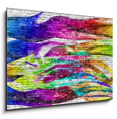 Sklenn obraz 1D - 100 x 70 cm F_E76004024 - abstract colorful painting over brick wall