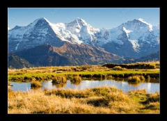 Sklenn obraz 1D - 100 x 70 cm F_E77312300 - Eiger, Mnch und Jungfrau