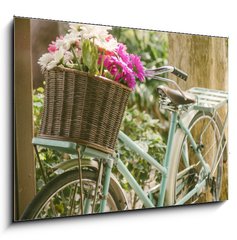 Obraz 1D - 100 x 70 cm F_E77974542 - Vintage bicycle with flowers in basket - Vintage kolo s kvtinami v koku