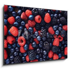 Obraz 1D - 100 x 70 cm F_E78821273 - blueberies, raspberries and black berries shot top down