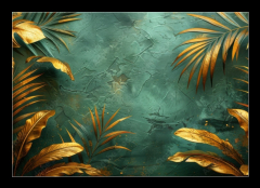 Obraz 1D - 100 x 70 cm F_E790822272 - An elegant gold decoration art wallpaper. Modern art with nature. Golden leaves, plants and bamboo of curvature of the line, green background.