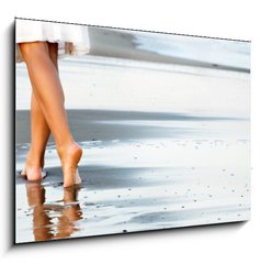 Sklenn obraz 1D - 100 x 70 cm F_E81152992 - Woman walking on sand beach