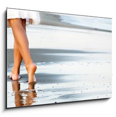 Sklenn obraz 1D - 100 x 70 cm F_E81152992 - Woman walking on sand beach